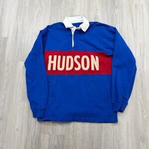 Vintage Hudson River Rugby Polo Shirt Men's Medium Blue Red 90s New York Preppy